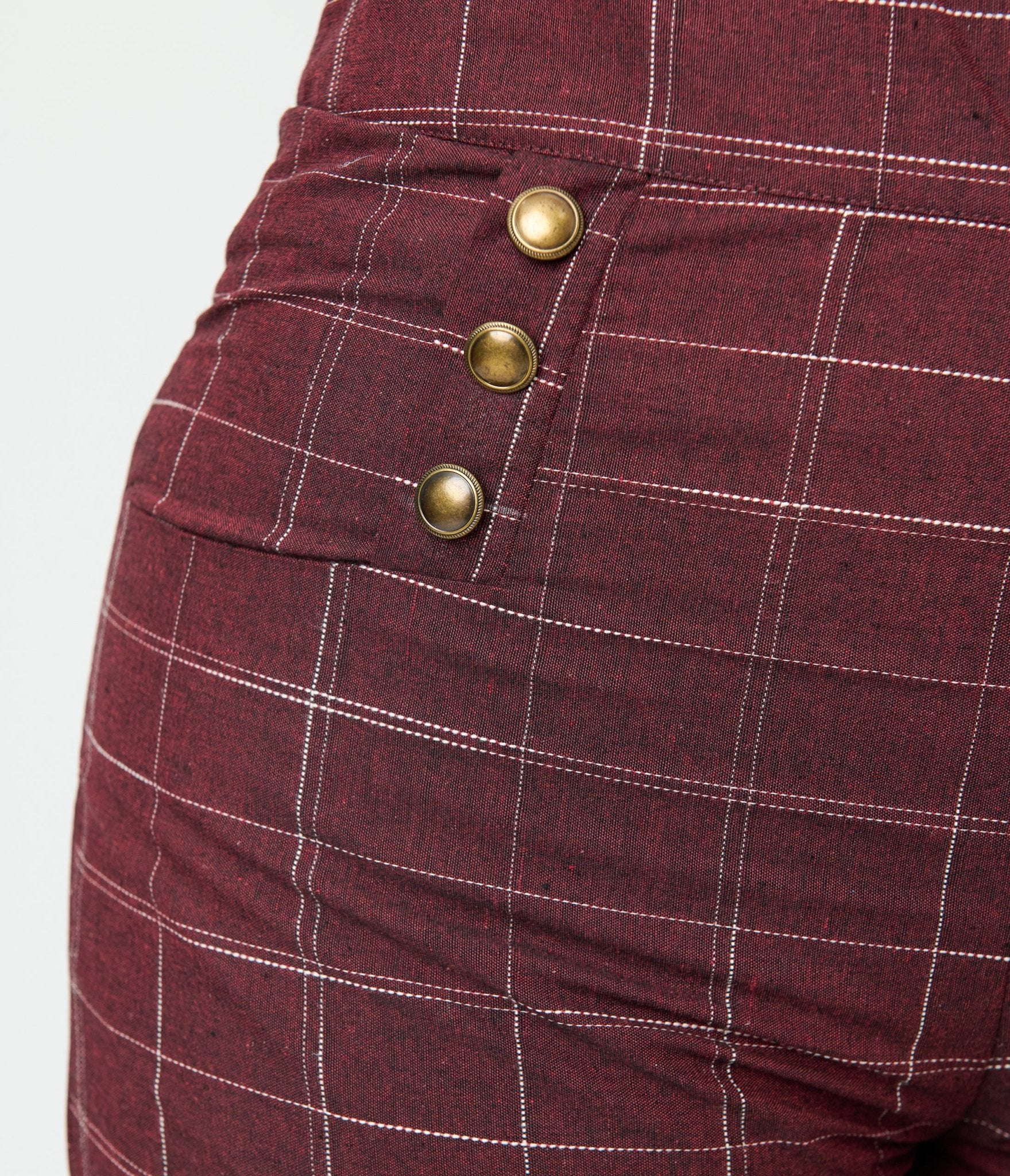 Unique Vintage Plus Size Burgundy Windowpane Plaid Sailor Ginger Pants - Unique Vintage - Womens, BOTTOMS, PANTS