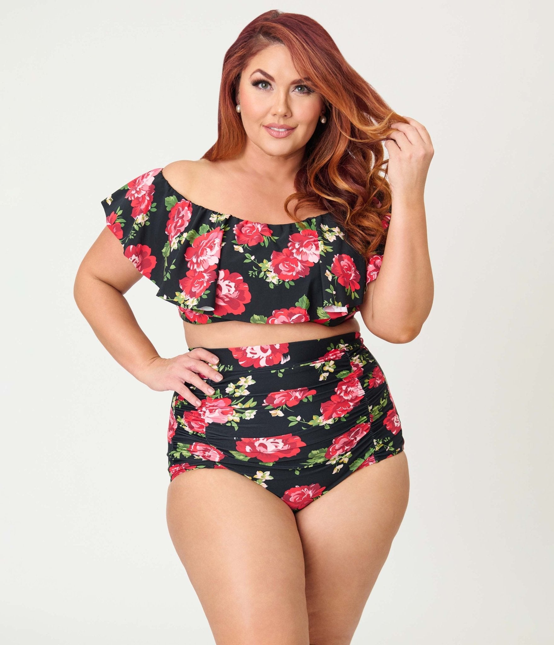 Unique Vintage Plus Size Cabbage Roses Monroe High Waist Swim Bottom - Unique Vintage - Womens, SWIM, BOTTOM