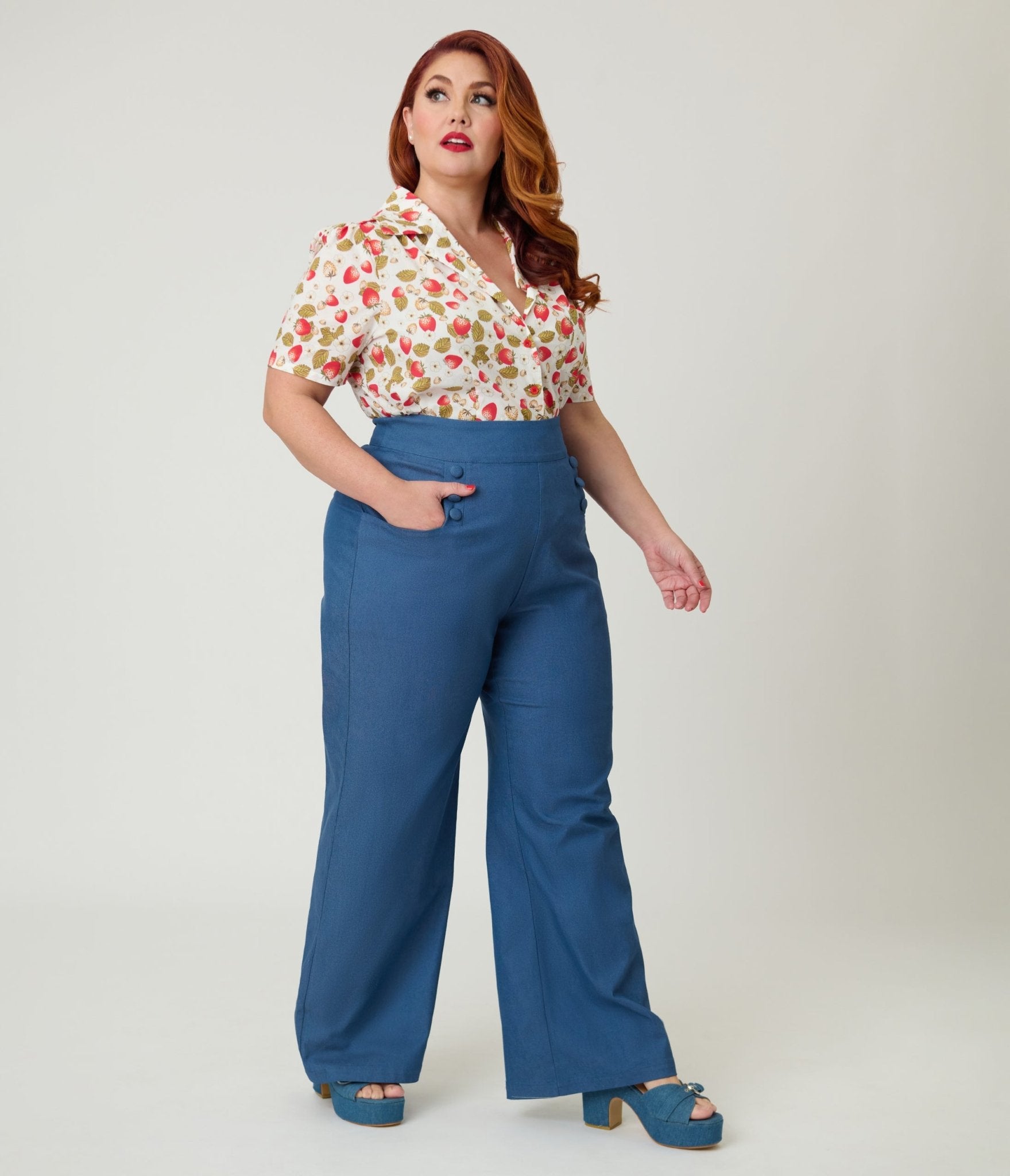 Unique Vintage Plus Size Chambray High Waist Sailor Ginger Pants - Unique Vintage - Womens, BOTTOMS, PANTS