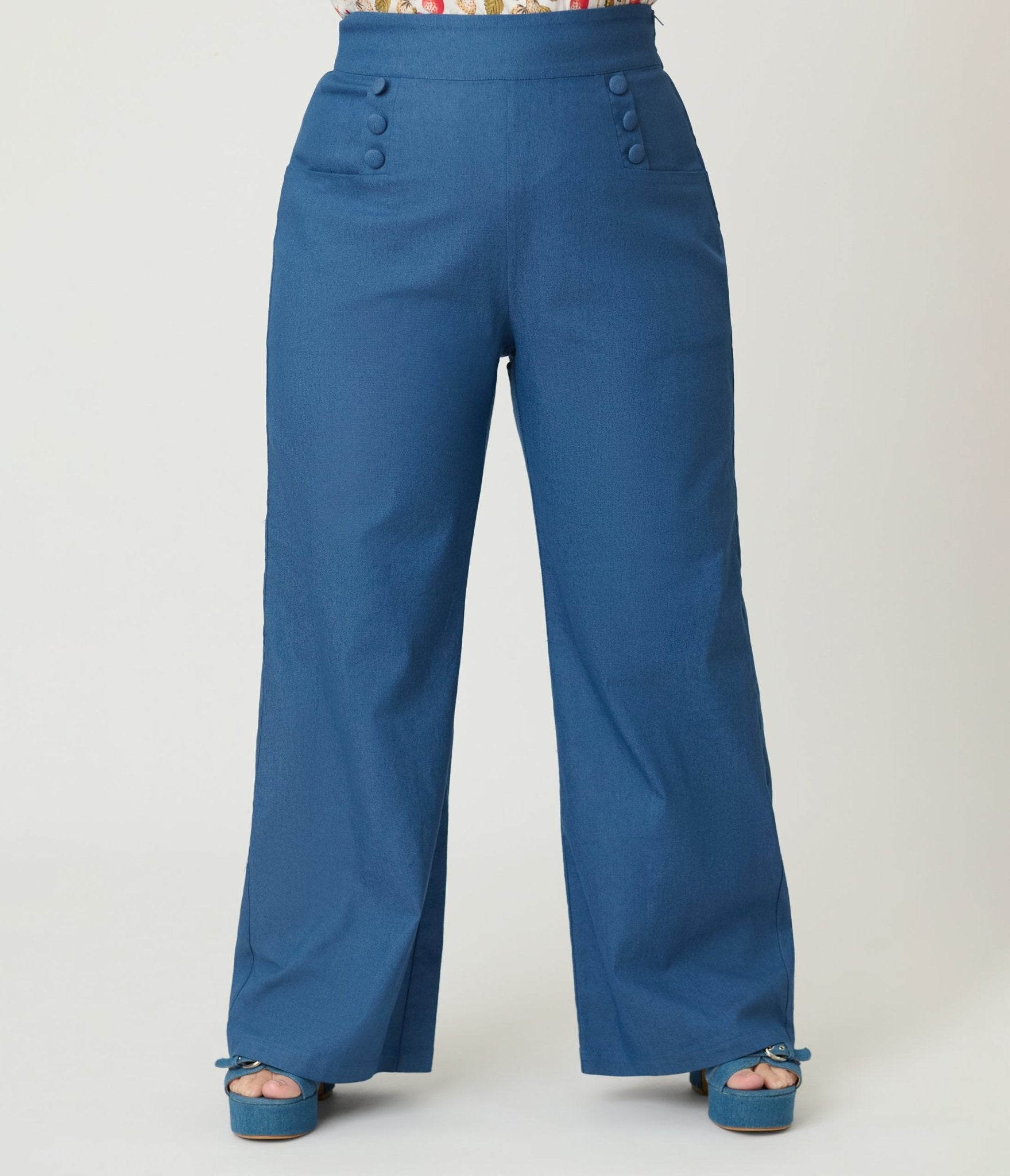 Unique Vintage Plus Size Chambray High Waist Sailor Ginger Pants