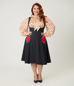 Unique Vintage Plus Size Champagne & Red Hearts Long Sleeve Gwen Blouse - Unique Vintage - Womens, TOPS, WOVEN TOPS