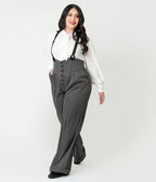 Unique Vintage Plus Size Charcoal Pinstripe Thelma Suspender Pants - Unique Vintage - Womens, BOTTOMS, PANTS