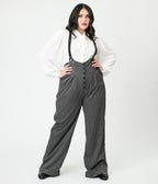 Unique Vintage Plus Size Charcoal Pinstripe Thelma Suspender Pants - Unique Vintage - Womens, BOTTOMS, PANTS