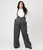 Unique Vintage Plus Size Charcoal Pinstripe Thelma Suspender Pants - Unique Vintage - Womens, BOTTOMS, PANTS