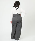 Unique Vintage Plus Size Charcoal Pinstripe Thelma Suspender Pants - Unique Vintage - Womens, BOTTOMS, PANTS