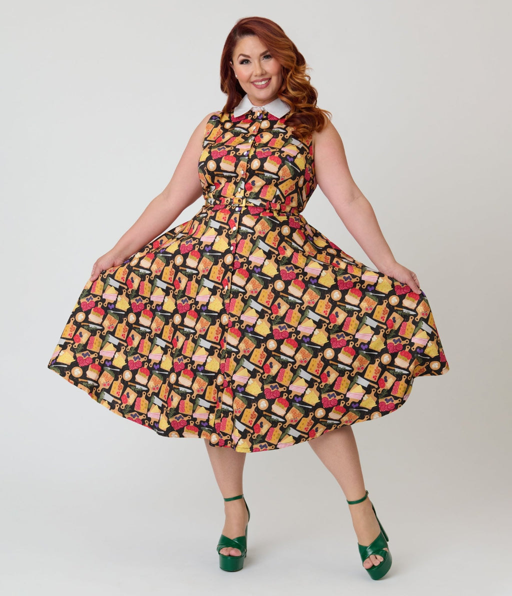 Unique Vintage Plus Size Charcuterie Print Darlene Swing Dress - Unique Vintage - Womens, DRESSES, SWING