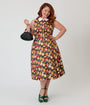 Unique Vintage Plus Size Charcuterie Print Darlene Swing Dress