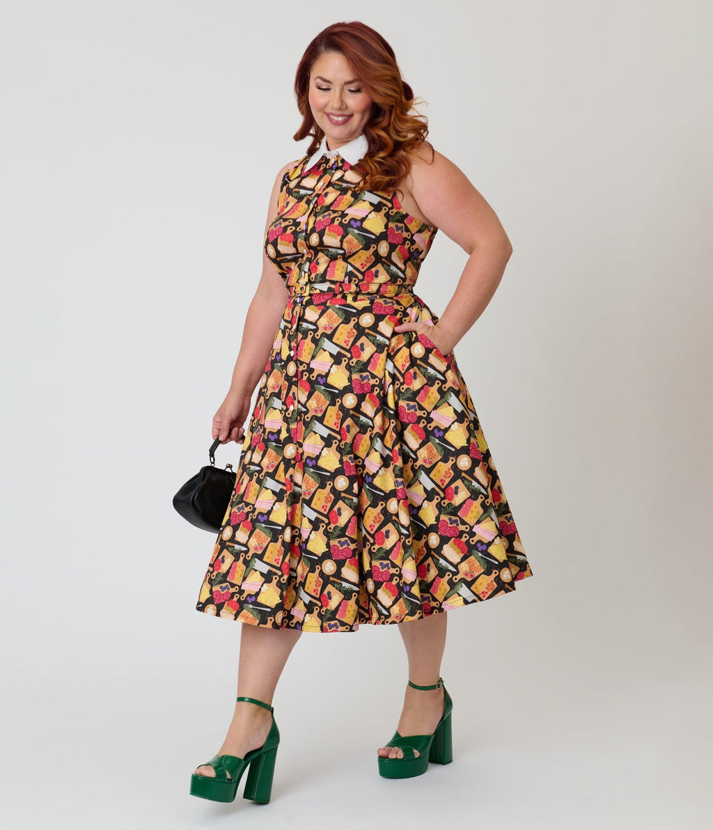Unique Vintage Plus Size Charcuterie Print Darlene Swing Dress - Unique Vintage - Womens, DRESSES, SWING