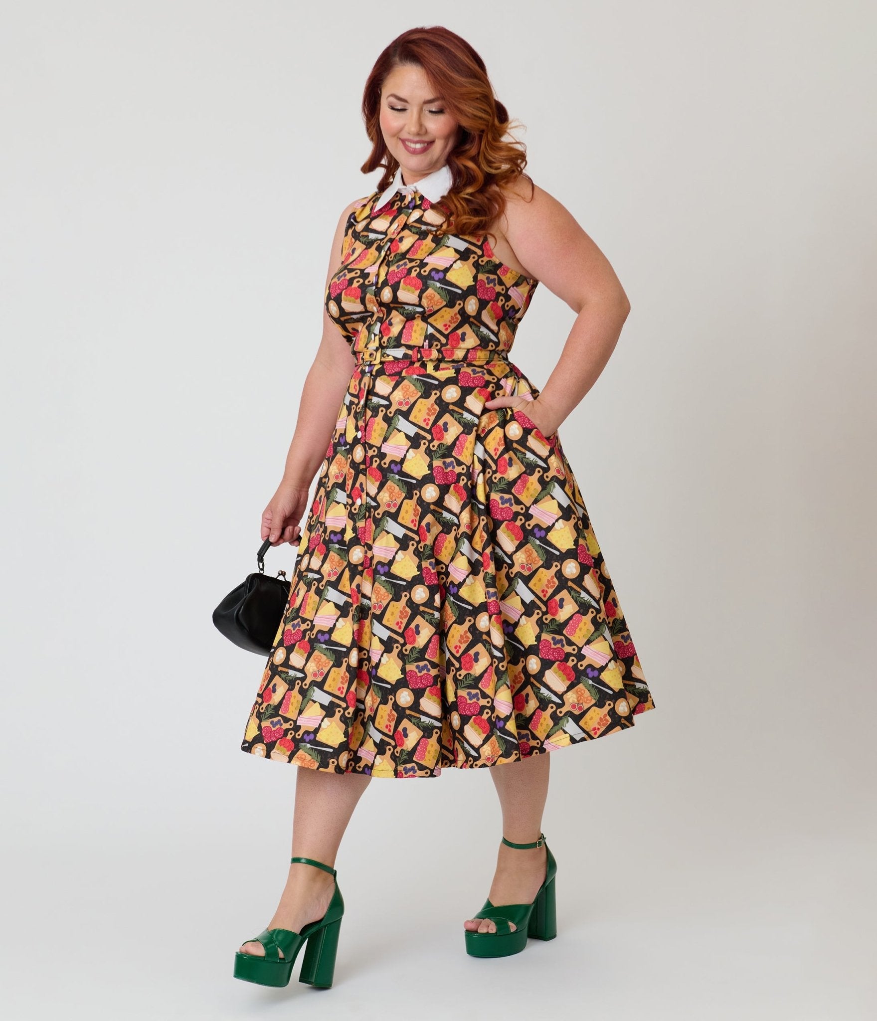 Unique Vintage Plus Size Charcuterie Print Darlene Swing Dress - Unique Vintage - Womens, DRESSES, SWING
