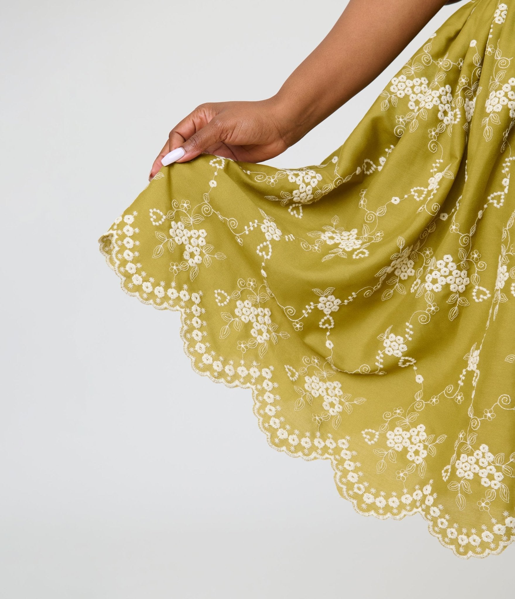 Unique Vintage Plus Size Chartreuse Eyelet Off The Shoulder Ruffle Swing Dress - Unique Vintage - Womens, DRESSES, SWING