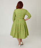 Unique Vintage Plus Size Chartreuse & Pink Rose Sweetheart Swing Dress - Unique Vintage - Womens, DRESSES, SWING
