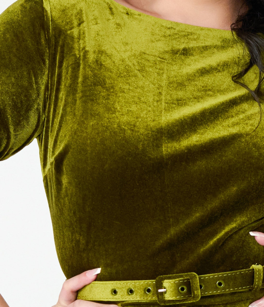Unique Vintage Plus Size Chartreuse Velvet Devon Swing Dress - Unique Vintage - Womens, DRESSES, SWING