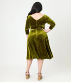 Unique Vintage Plus Size Chartreuse Velvet Devon Swing Dress - Unique Vintage - Womens, DRESSES, SWING