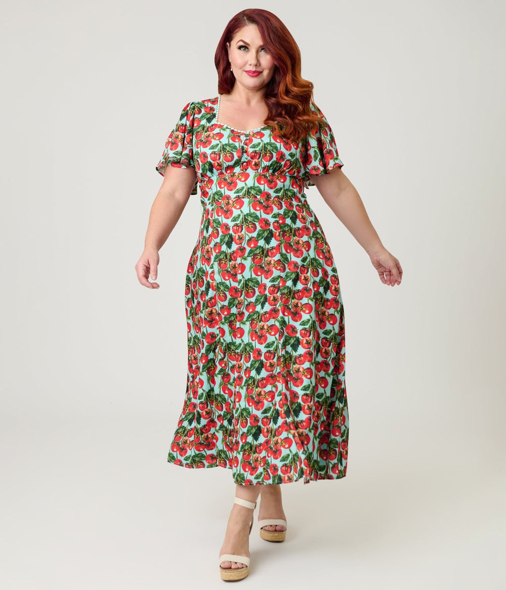 Unique Vintage Plus Size Cherry Tomato Midi Dress - Unique Vintage - Womens, DRESSES, MIDI