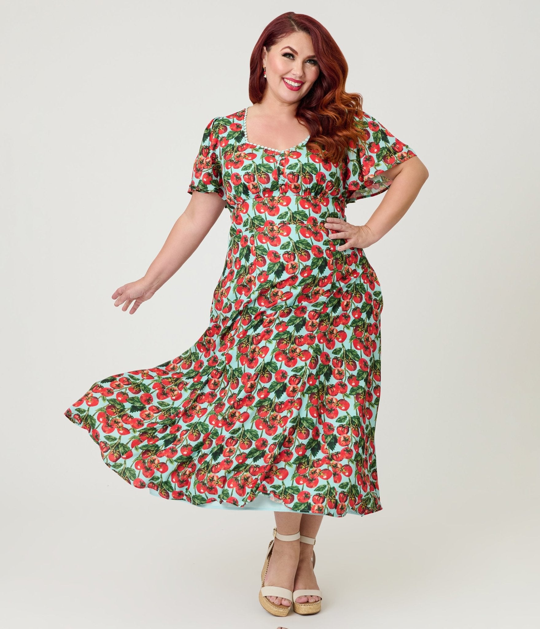 Unique Vintage Plus Size Cherry Tomato Midi Dress - Unique Vintage - Womens, DRESSES, MIDI