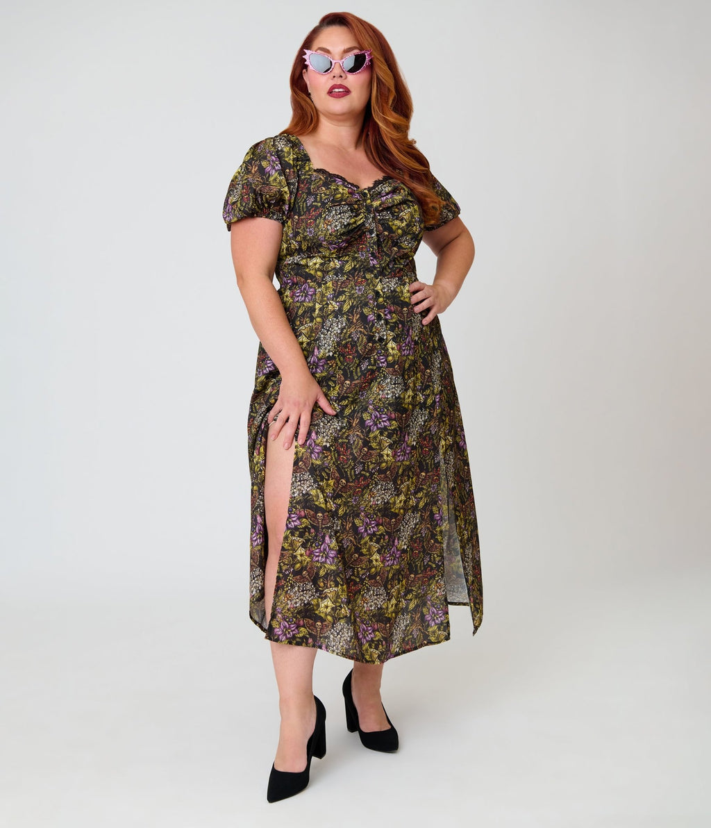 Unique Vintage Plus Size Dark Magic Floral Midi Dress - Unique Vintage - Womens, DRESSES, MIDI