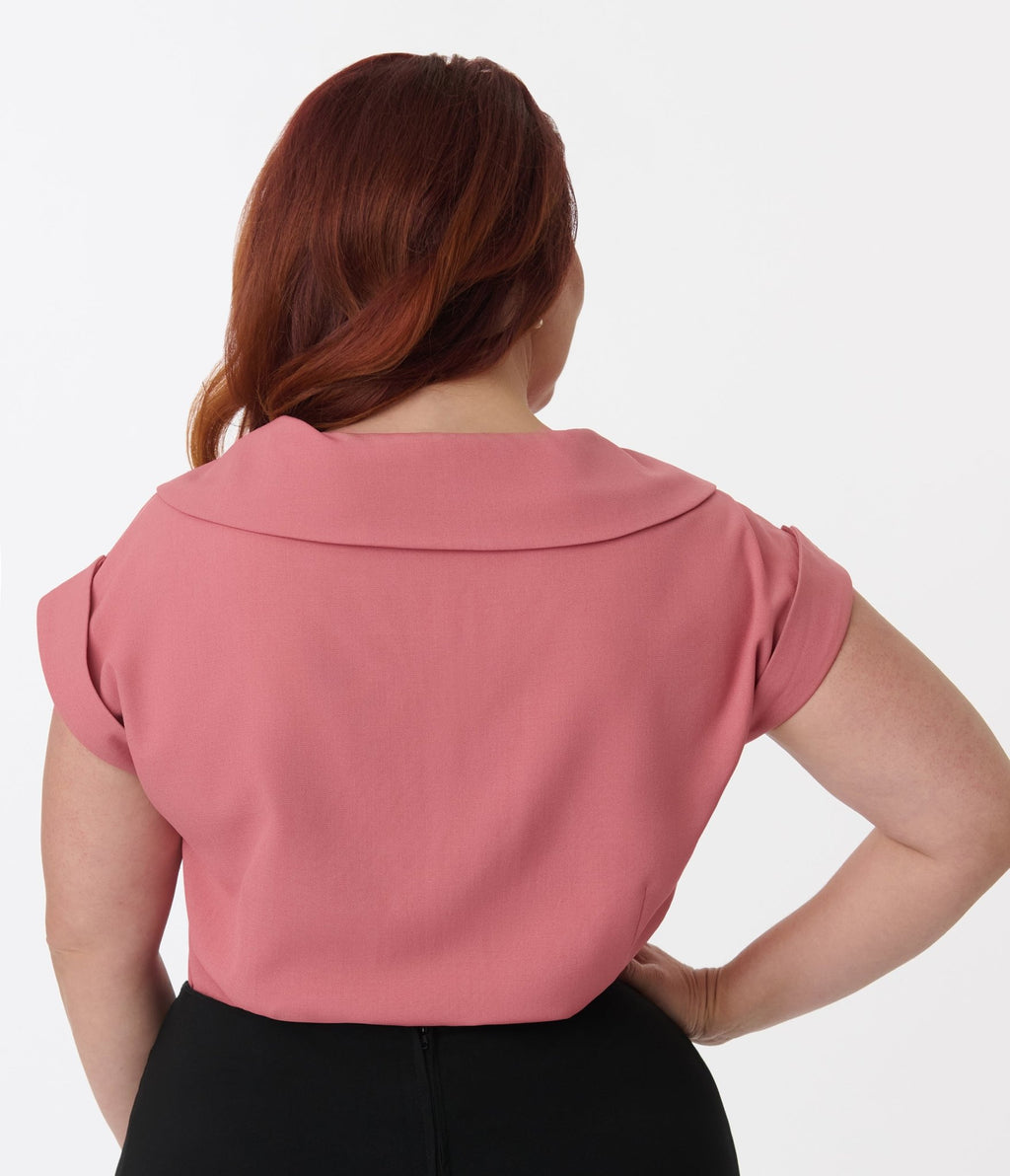 Unique Vintage Plus Size Dark Rose Twill Sleeveless Blouse - Unique Vintage - Womens, TOPS, WOVEN TOPS