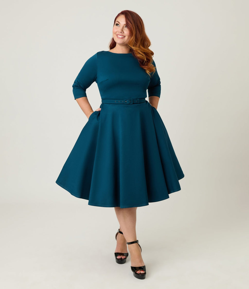 Unique Vintage Plus Size Dark Teal Devon Swing Dress 5X/26 Unique Vintage Plus Size Dark Teal Devon Swing Dress 5X/26