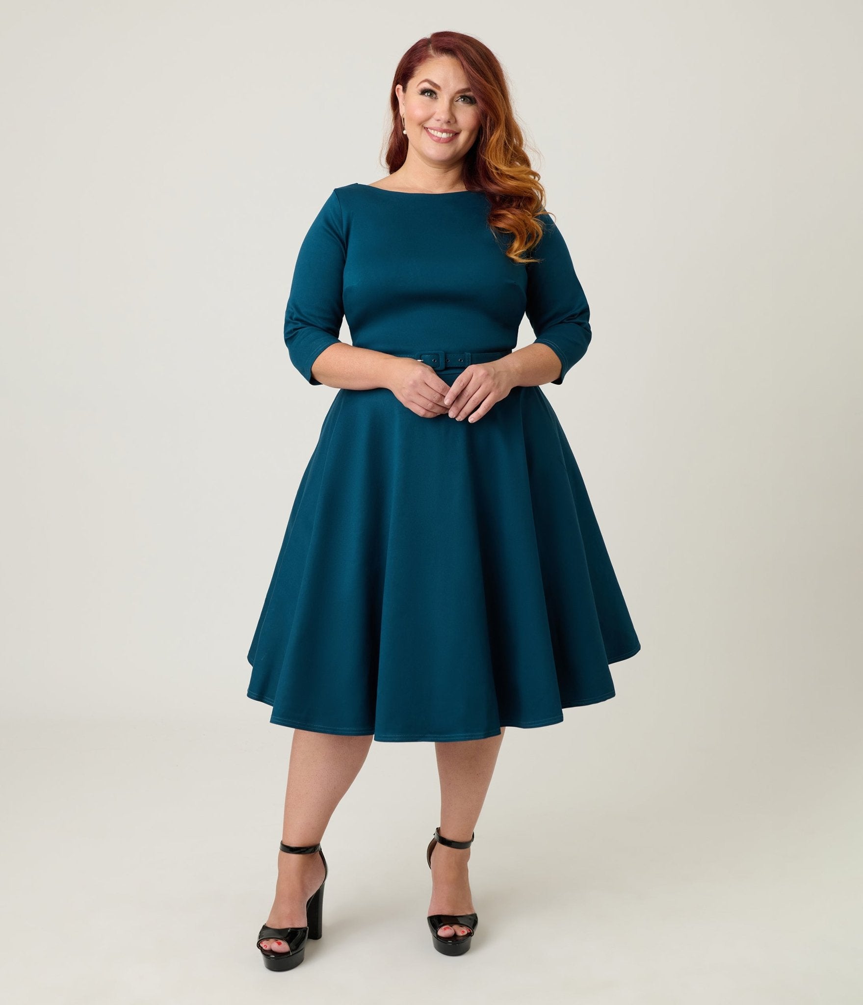 Unique Vintage Plus Size Dark Teal Devon Swing Dress