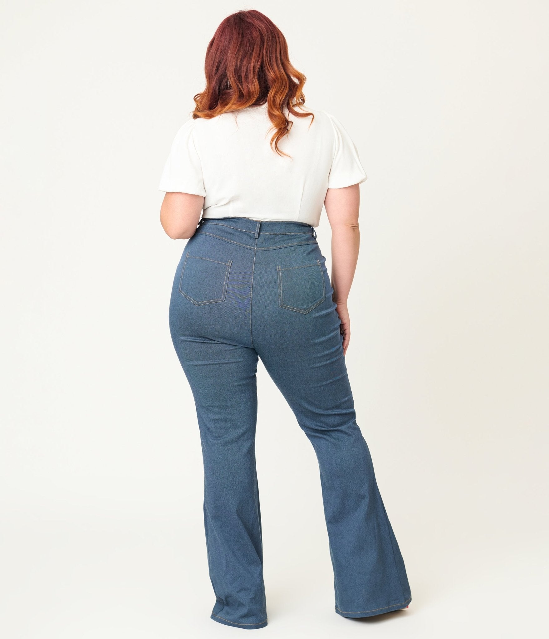 Unique Vintage Plus Size Denim Strawberry Embroidered Flare Pants - Unique Vintage - Womens, BOTTOMS, JEANS