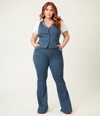 Unique Vintage Plus Size Denim Strawberry Embroidered Flare Pants - Unique Vintage - Womens, BOTTOMS, JEANS