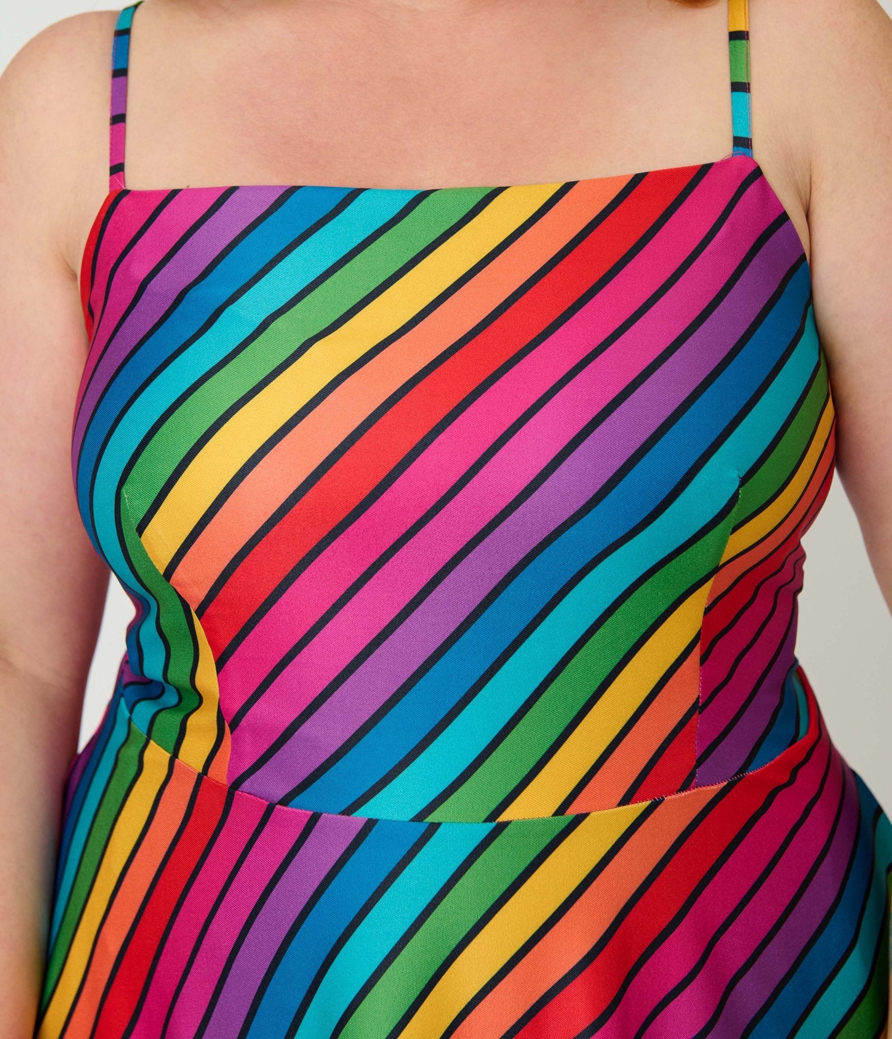Unique Vintage Plus Size Diagonal Rainbow Stripe Spaghetti Strap Midi Dress - Unique Vintage - Womens, DRESSES, SWING