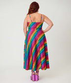 Unique Vintage Plus Size Diagonal Rainbow Stripe Spaghetti Strap Midi Dress - Unique Vintage - Womens, DRESSES, SWING