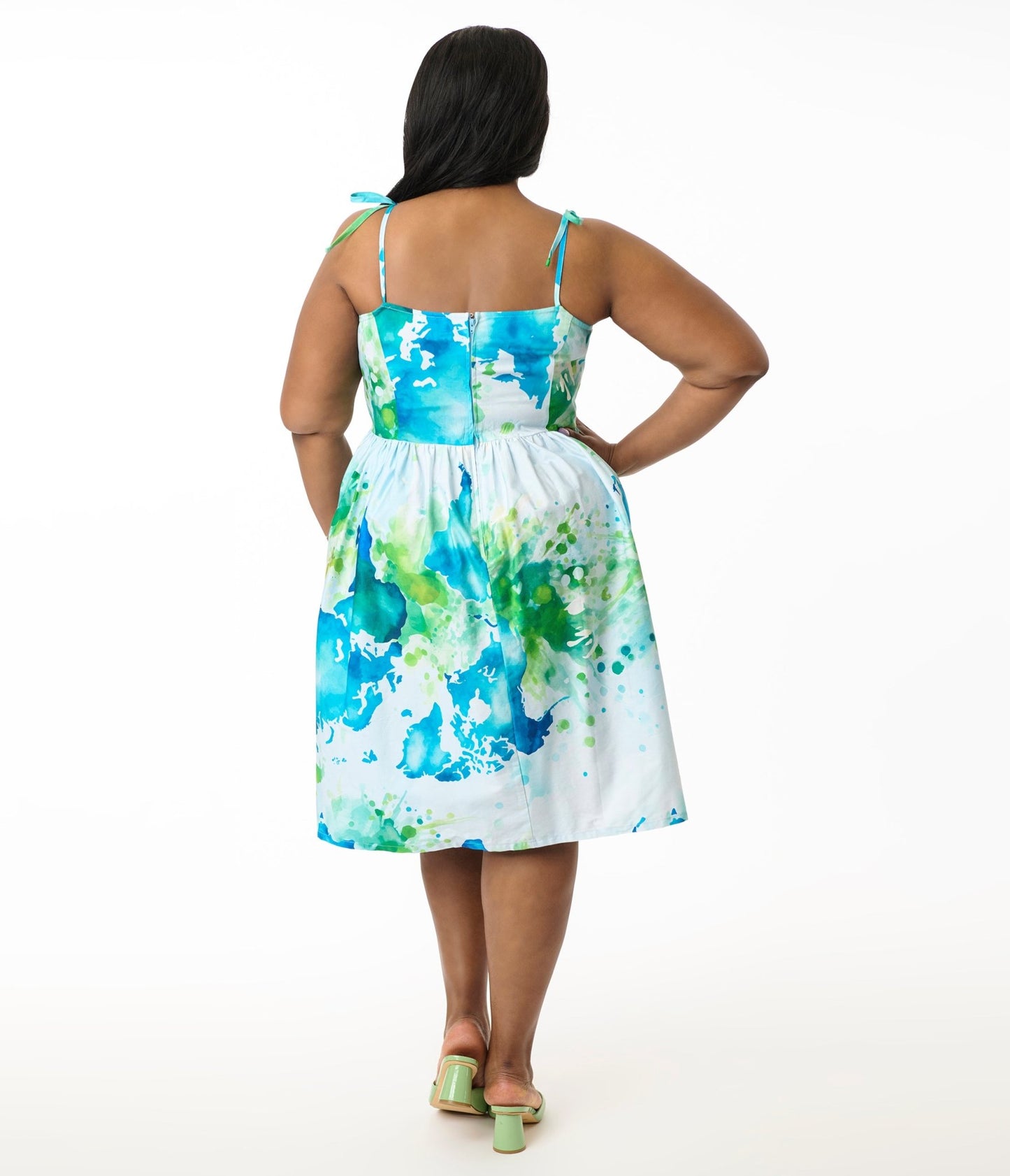 Unique Vintage Plus Size Earth Map Print Cotton Bobbie Swing Dress - Unique Vintage - Womens, DRESSES, SWING
