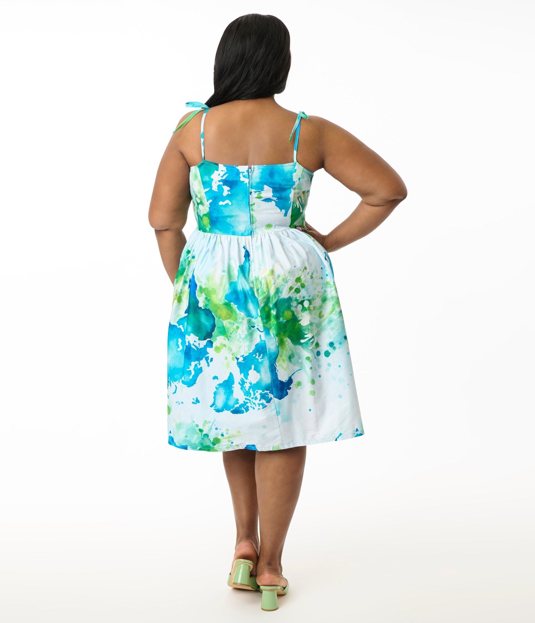 Unique Vintage Plus Size Earth Map Print Cotton Bobbie Swing Dress - Unique Vintage - Womens, DRESSES, SWING