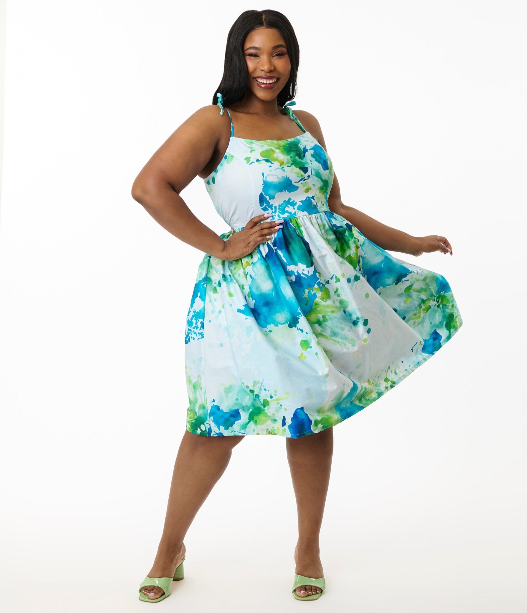 Unique Vintage Plus Size Earth Map Print Cotton Bobbie Swing Dress - Unique Vintage - Womens, DRESSES, SWING