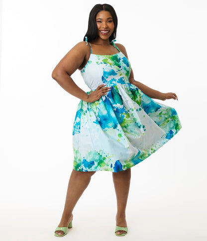 Unique Vintage Plus Size Earth Map Print Cotton Bobbie Swing Dress - Unique Vintage - Womens, DRESSES, SWING