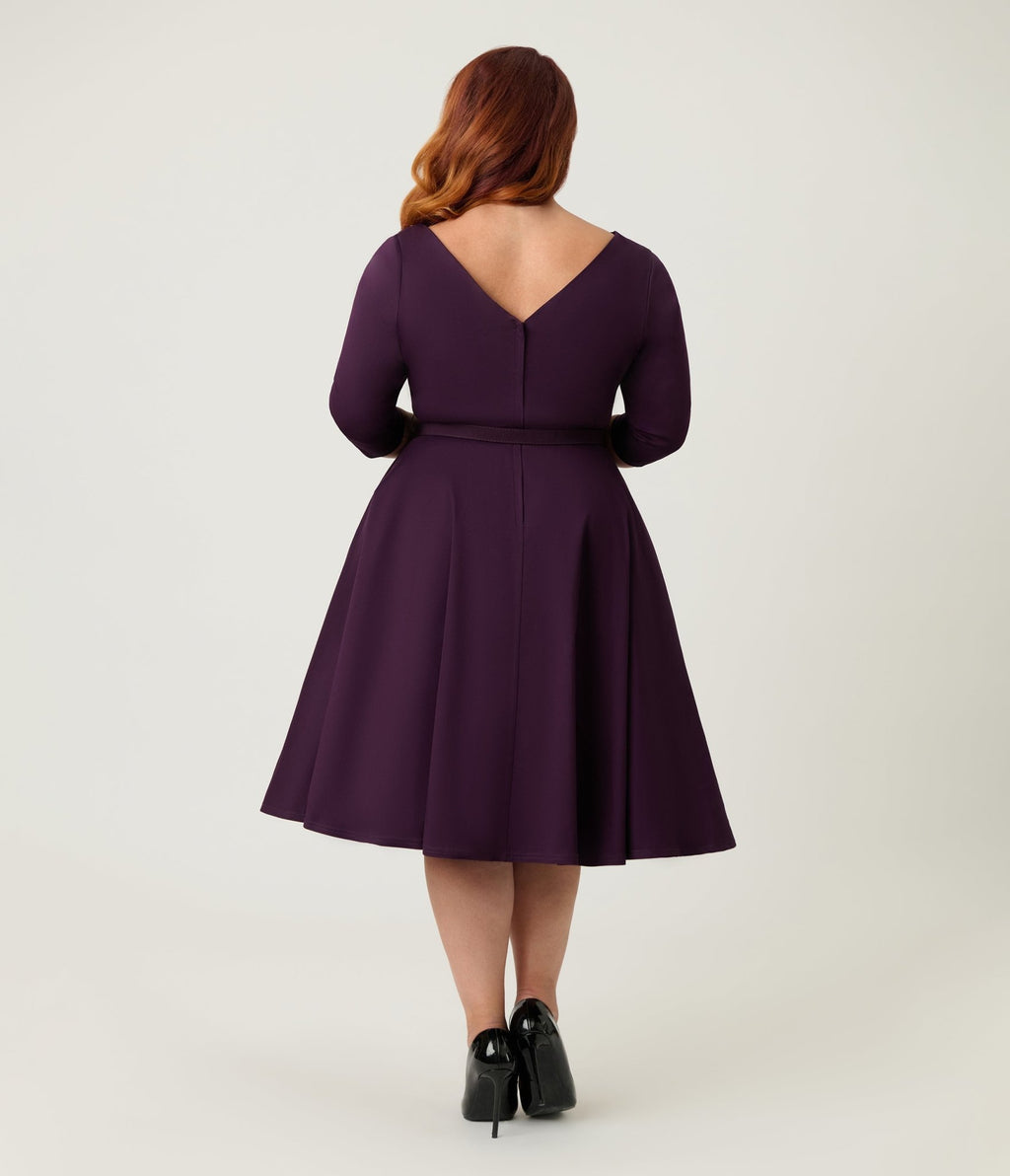 Unique Vintage Plus Size Eggplant Devon Swing Dress - Unique Vintage - Womens, DRESSES, SWING