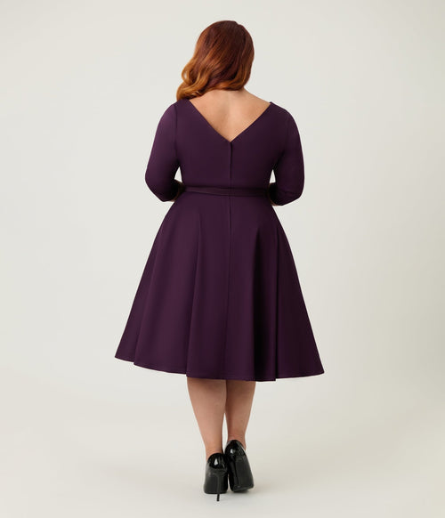 Unique Vintage Plus Size Eggplant Devon Swing Dress 3X/20