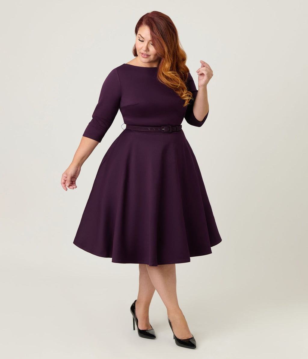 Unique Vintage Plus Size Eggplant Devon Swing Dress - Unique Vintage - Womens, DRESSES, SWING