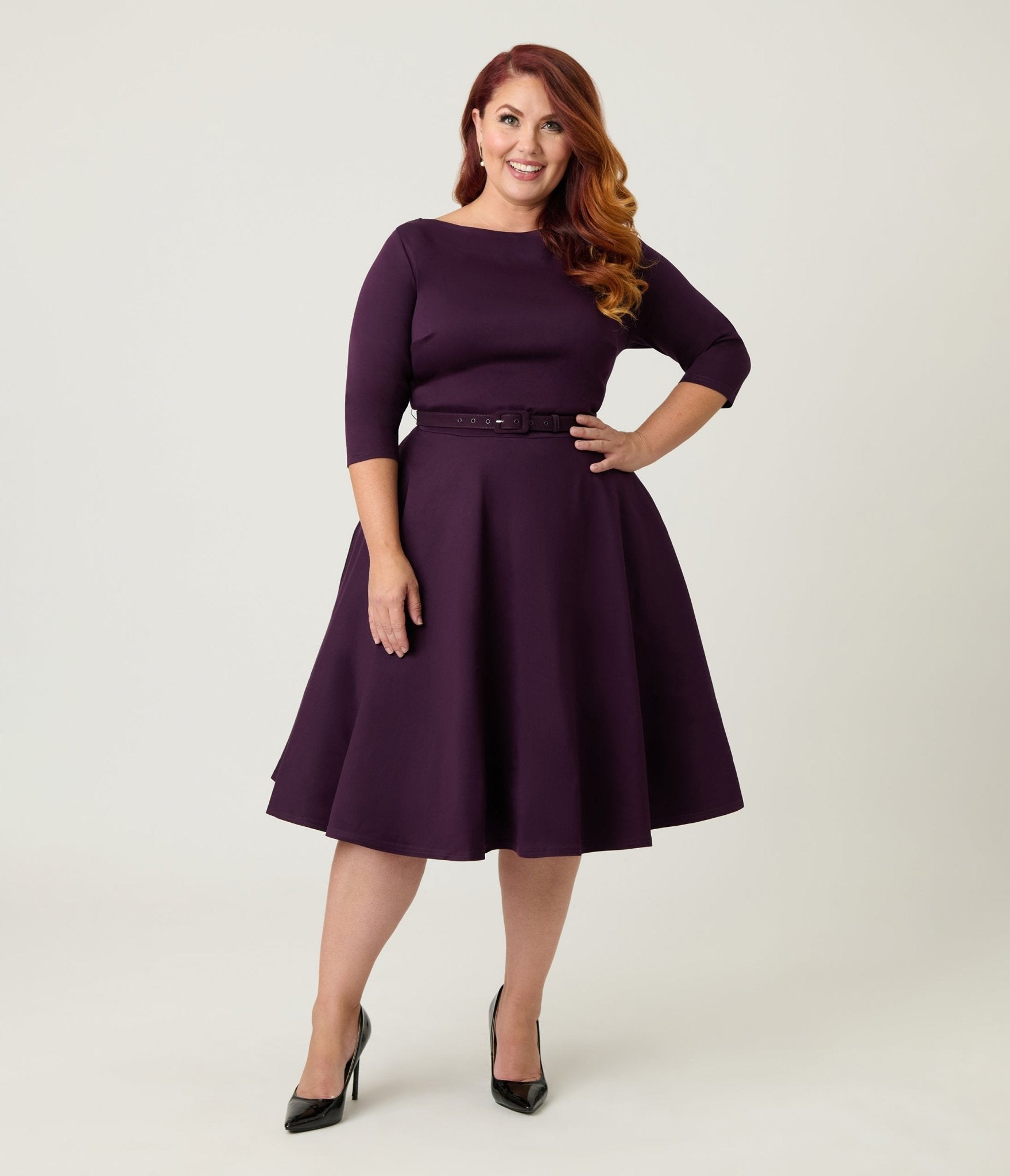Unique Vintage Plus Size Eggplant Devon Swing Dress - Unique Vintage - Womens, DRESSES, SWING