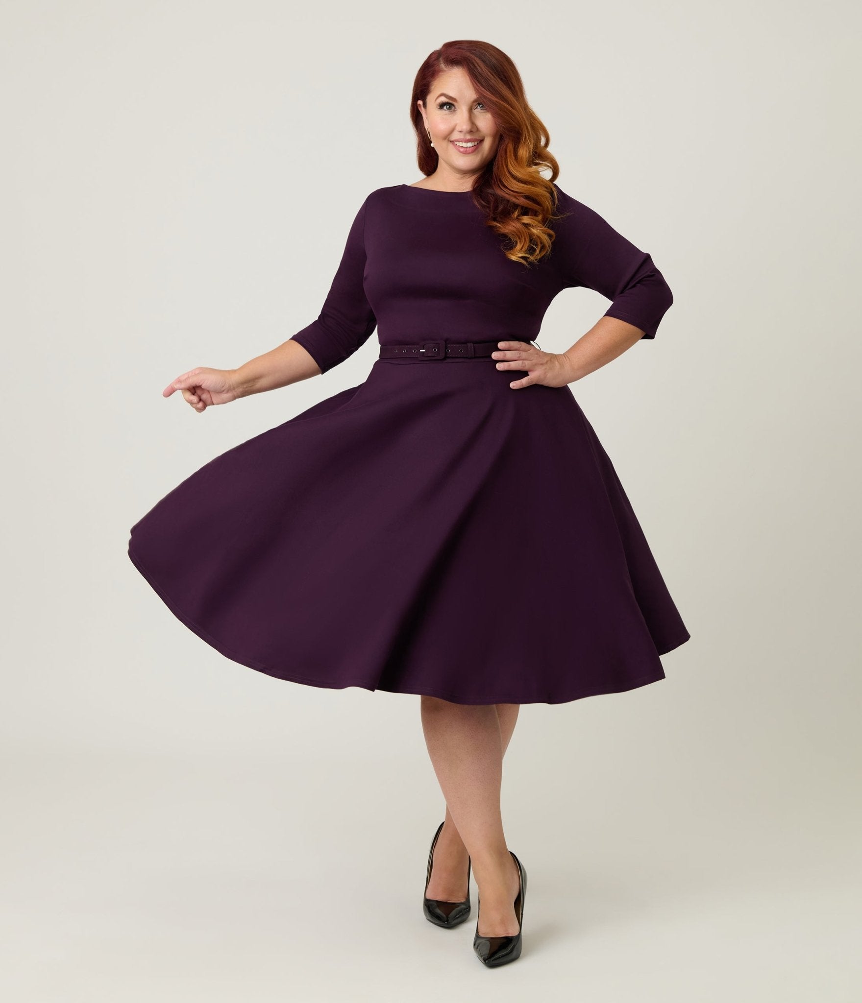 Unique Vintage Plus Size Eggplant Devon Swing Dress 3X/20 Unique Vintage Plus Size Eggplant Devon Swing Dress 3X/20
