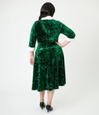 Unique Vintage Plus Size Emerald Crushed Velvet & White Fur Delores Swing Dress - Unique Vintage - Womens, DRESSES, SWING