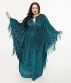 Unique Vintage Plus Size Emerald Floral Fringe Flutter Sleeve Caftan - Unique Vintage - Womens, DRESSES, MAXI