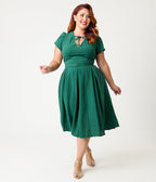 Unique Vintage Plus Size Emerald & Gold Drop Dahlia Swing Dress - Unique Vintage - Womens, DRESSES, SWING