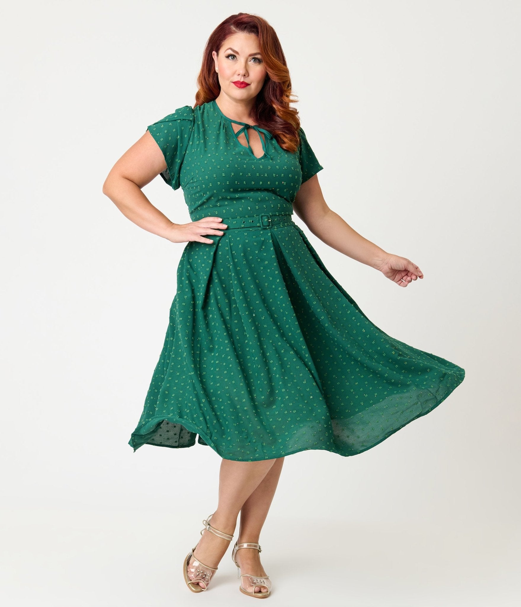 Unique Vintage Plus Size Emerald & Gold Drop Dahlia Swing Dress - Unique Vintage - Womens, DRESSES, SWING
