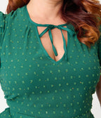 Unique Vintage Plus Size Emerald & Gold Drop Dahlia Swing Dress - Unique Vintage - Womens, DRESSES, SWING