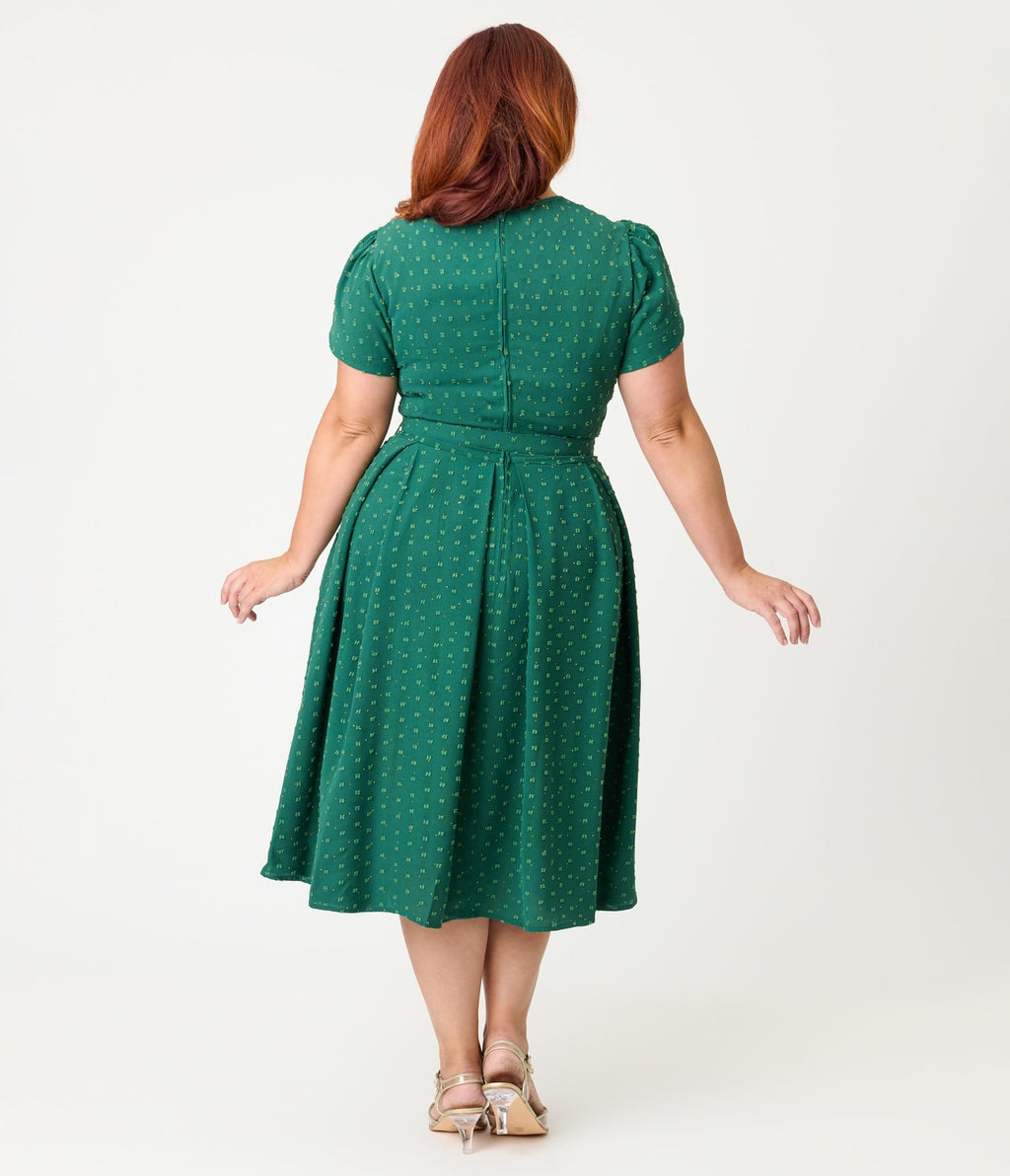 Unique Vintage Plus Size Emerald & Gold Drop Dahlia Swing Dress - Unique Vintage - Womens, DRESSES, SWING