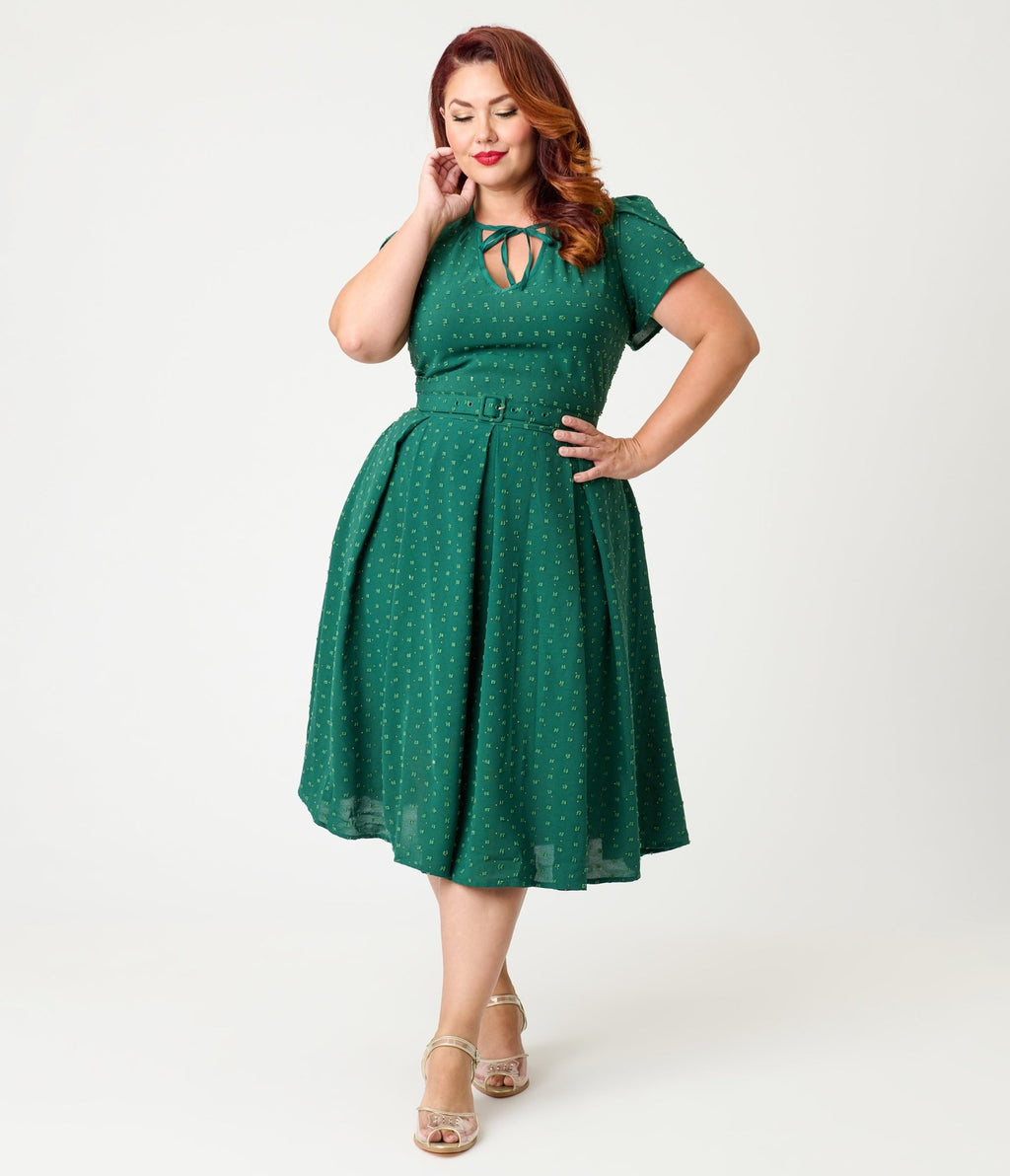 Unique Vintage Plus Size Emerald & Gold Drop Dahlia Swing Dress - Unique Vintage - Womens, DRESSES, SWING