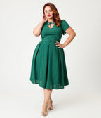 Unique Vintage Plus Size Emerald & Gold Drop Dahlia Swing Dress - Unique Vintage - Womens, DRESSES, SWING