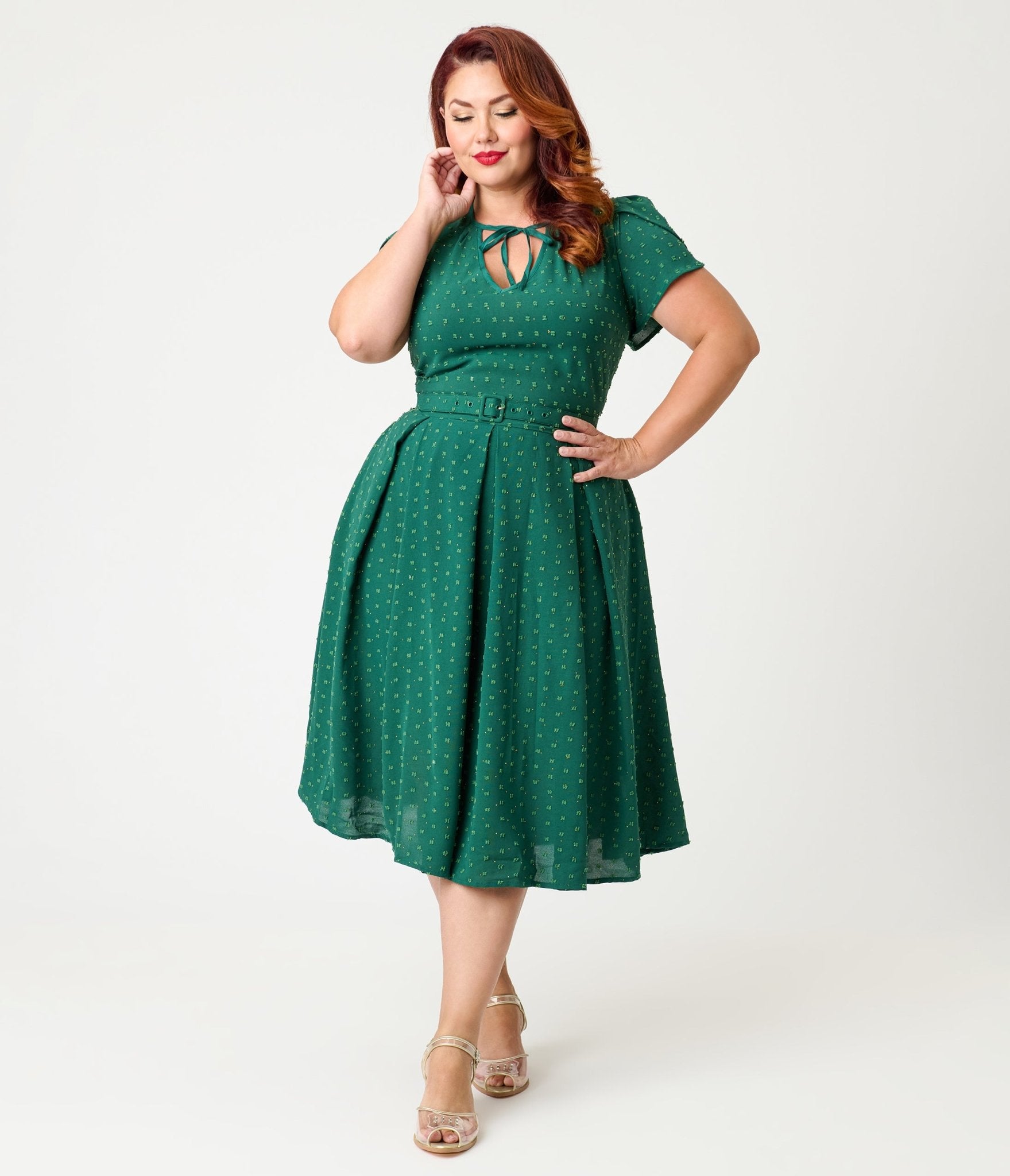 Unique Vintage Plus Size Emerald & Gold Drop Dahlia Swing Dress - Unique Vintage - Womens, DRESSES, SWING