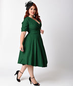 Unique Vintage Plus Size Emerald Green Delores Swing Dress with Sleeves - Unique Vintage - Womens, DRESSES, SWING