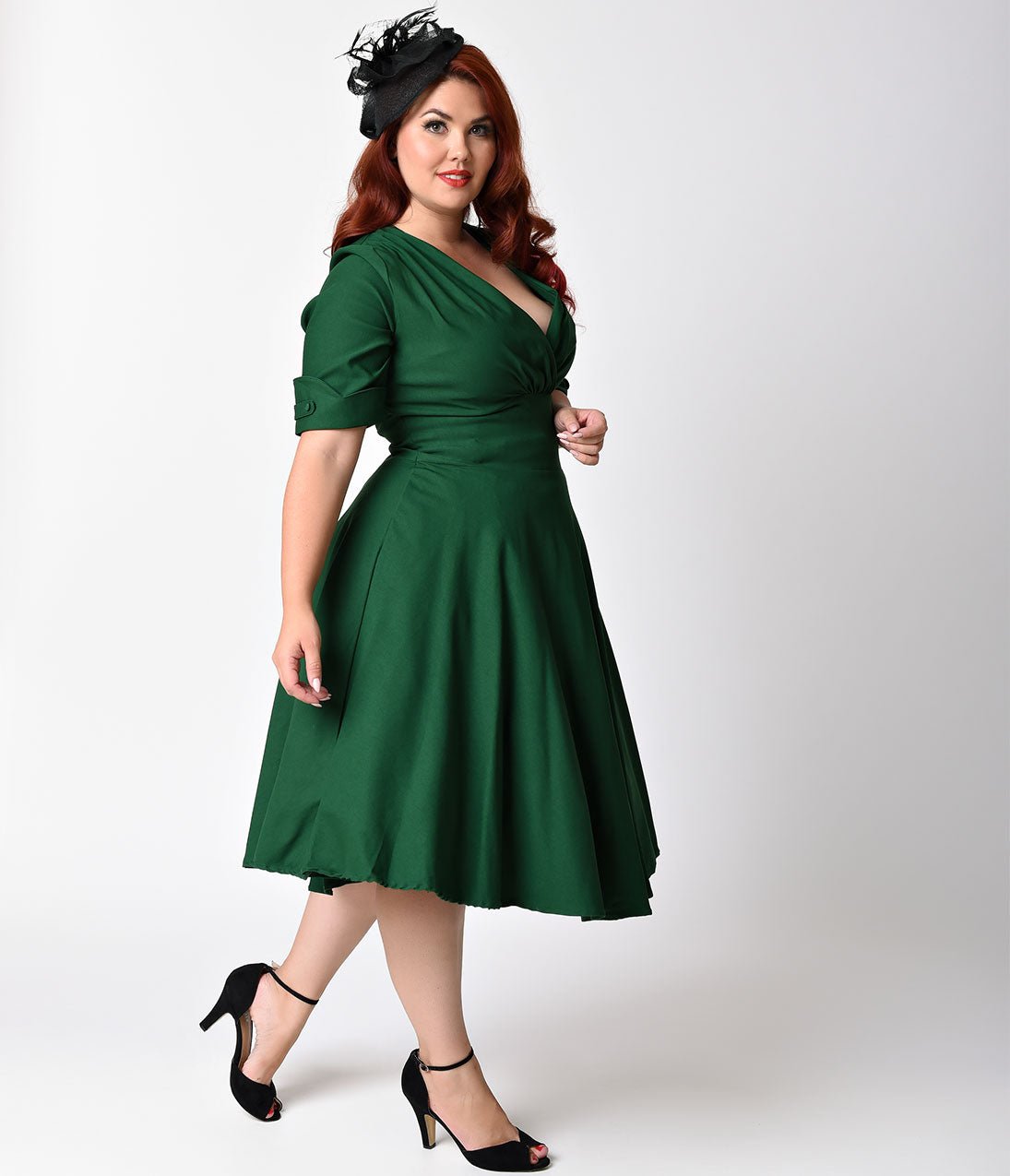 Unique Vintage Plus Size Emerald Green Delores Swing Dress with Sleeves - Unique Vintage - Womens, DRESSES, SWING