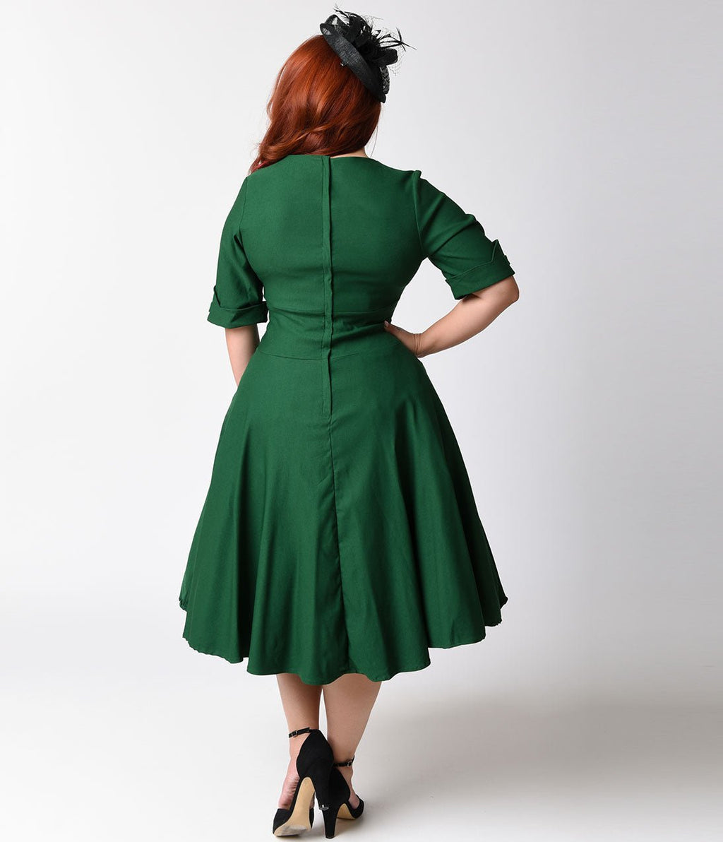 Unique Vintage Plus Size Emerald Green Delores Swing Dress with Sleeves 3X/20 Unique Vintage Plus Size Emerald Green Delores Swing Dress with Sleeves 3X/20