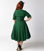 Unique Vintage Plus Size Emerald Green Delores Swing Dress with Sleeves - Unique Vintage - Womens, DRESSES, SWING