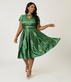 Unique Vintage Plus Size Emerald Green Floral Print Dahlia Swing Dress - Unique Vintage - Womens, DRESSES, SWING